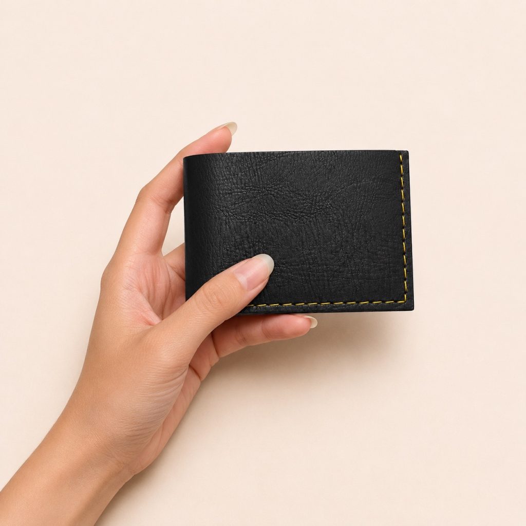 Black Leather Wallet 2-Hour Leather Workshop in Hoi An Black handmade leather wallet project for the 2-hour workshop in Hoi An