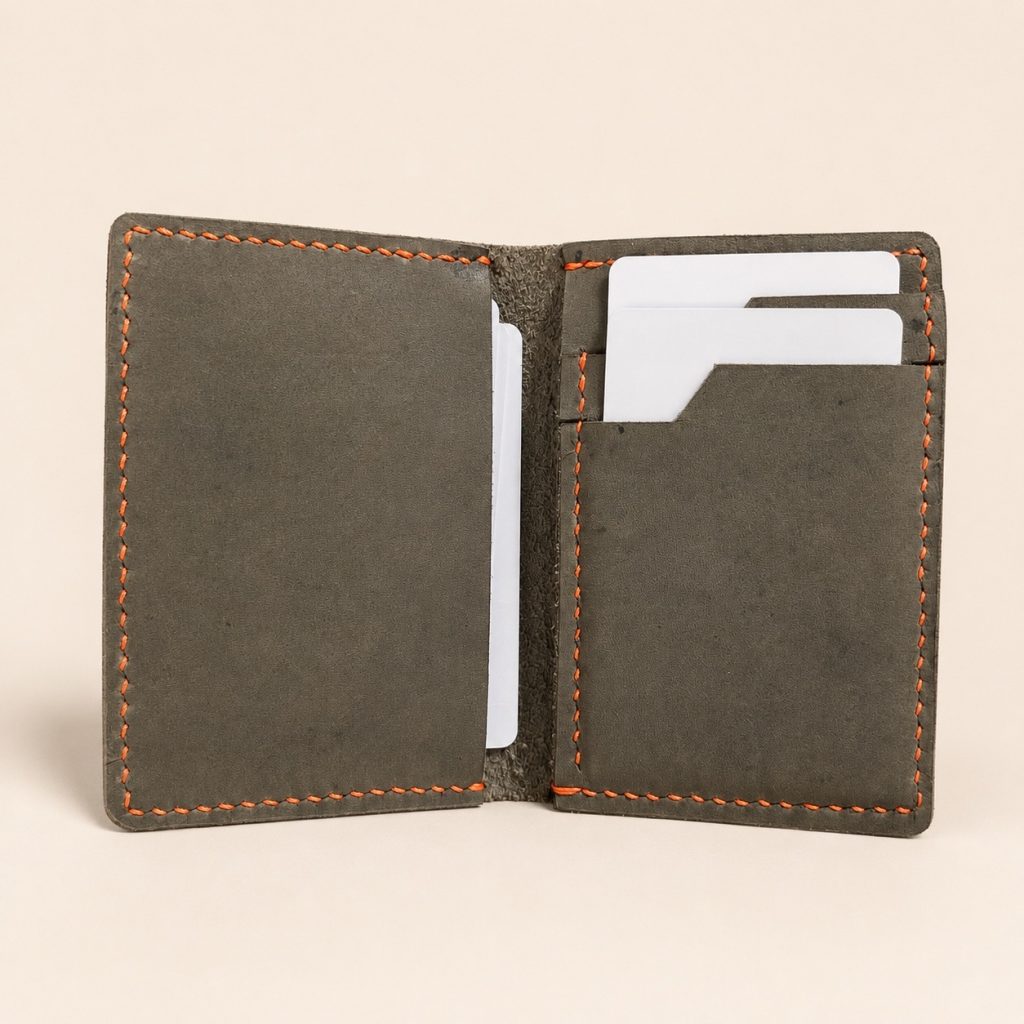 Olive Multi-Pocket Card Holder 2-Hour Leather Workshop in Hoi An Handmade multi-pocket leather wallet with cards at Meadows leather workshop in Hoi An