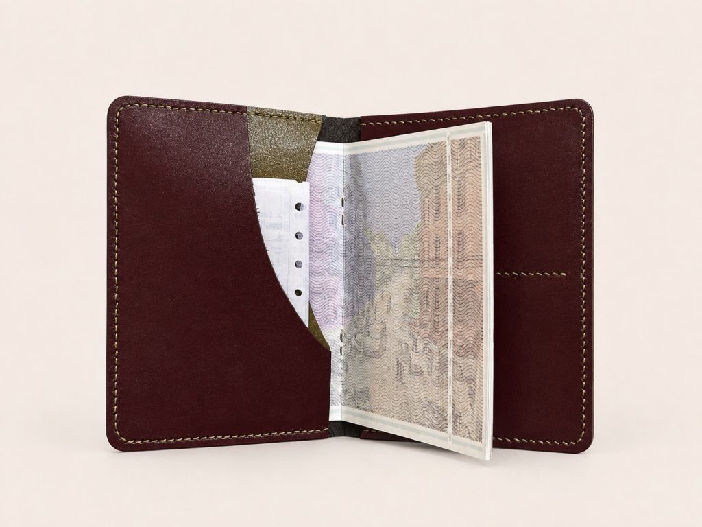 4-hour-leather-workshop-hoi-an-burgundy-olive-passport-wallet-open-with-passport